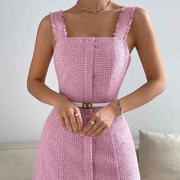 CHIC DOLLZ PINK TWEED DRESS CHIC CLASSY - Picture 3 of 6